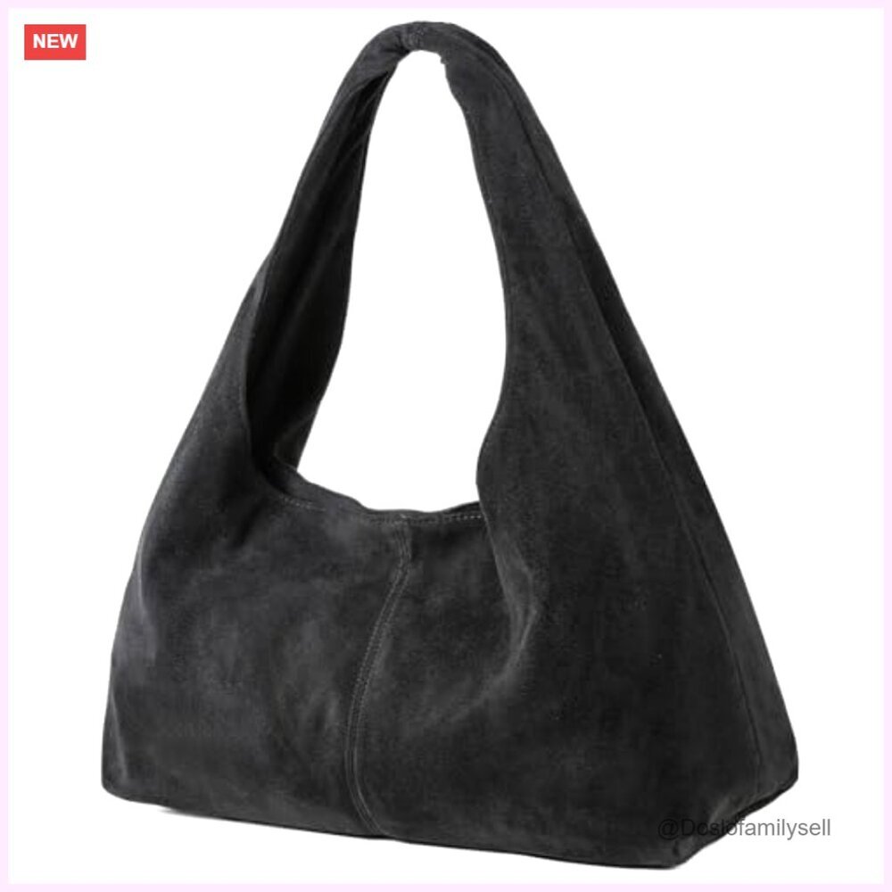 Suede Tote Shoulder Bag Retro Crescent Hobo Work Purse Minimal Chic - Picture 4 of 5
